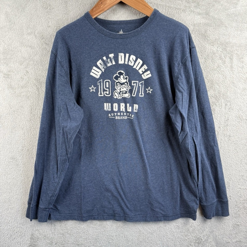 Walt Disney World T-Shirt Mens XL Navy Blue L/S Mickey Mouse‎ 1971 Cotton Casual